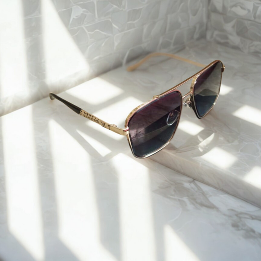 Designer-Inspired Gradient Aviator Sunglasses with Gold Detailing